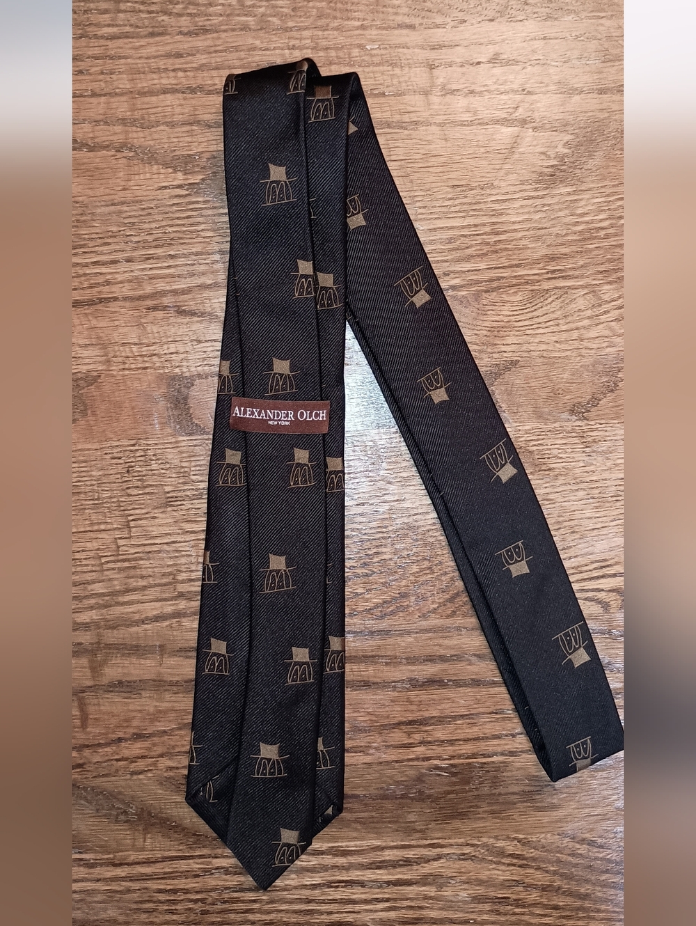 Alexander Olch Black Gold Top Hat Pinguin Collectible Silk Tie